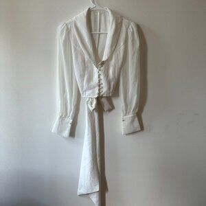 White Long Sleeve Crop Button Top, Small